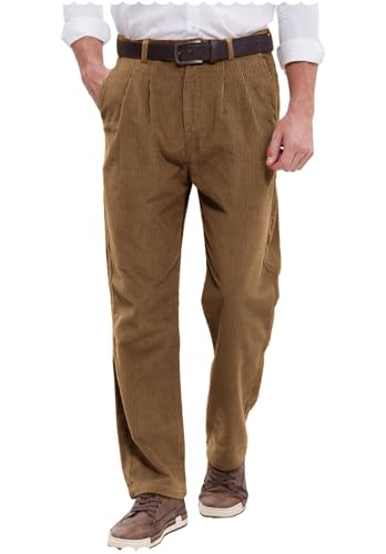 Men's Comfort Front Pleated Corduroy Pants Slim Fit Straight Work to Weekend Dress Pant