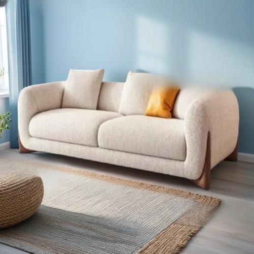 Image of Boucle Fabric Modern Design Sofa with Pillow or Strong Woden Legs Best for Living Room, Halways, Garden (2 Seater)