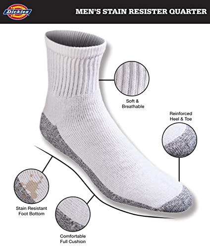 Dickies Men's Stain Resister Quarter Socks, Available in L-XL (6, 12 Pairs)2