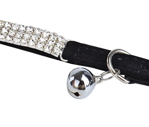 Chukchi Soft Velvet Safe Cat Adjustable Collar Bling Diamante With Bells,11 Inch For Small Dogs And Cats (Black) #TOP1