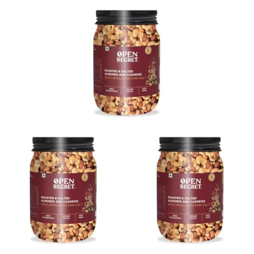 Image of Open Secret Salted Cashew and Almonds | Healthy Snacks Dry Fruits Mix | 1 Kg (Reusable Jar) (Pack of 3)