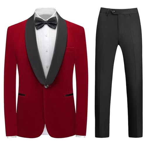 Rogers & Morris Velvet Tuxedo Suit for Men Solid Shawl Lapel 2 Piece Set Regular Fit Jacket Pants Set