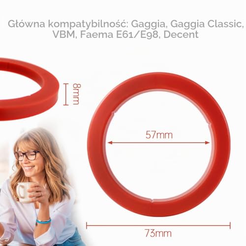 Uszczelka silikonowa – O-ring o średnicy 73 x 57 x 8,1 mm do Ekspresów do Kawy z Grupą E61, silikonowa uszczelka do grupy zaparzającej, trwała i odporna na wysoką temperature