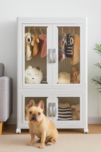 CXCJAI Pet Clothing Storage Cabinet with Hanging Rod Foldable Plastic Storage Bin 2-Tier Dog Clothes Organizer for Small Pets Lightweight Waterproof Portable Cat Wardrobe Closet