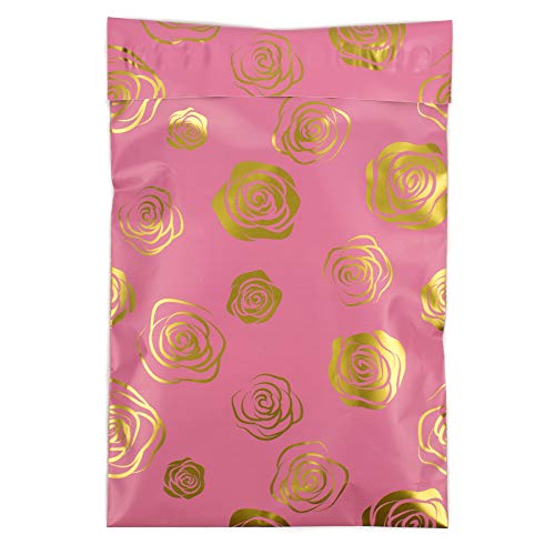 Image of Inspired Mailers - Poly Mailers 6x9 - Gold Roses Deluxe - Choose Between 6x9, 10x13 and 14.5x19 Sizes - 3.15mil Unpadded Mailing Bags (6x9, 100 Pack)