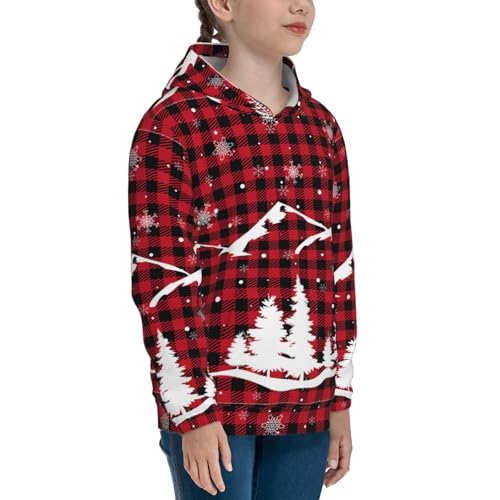 Christmas Tree Buffalo Plaid Kids Pullover Hoodies Boys Sweatshirts Girls Athletic Clothes with Pocket3
