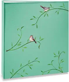 Álbum de fotos Ical, encadernação tradicional, para 300 fotos 10x15cm - envelope plástico transparente - linha Floral - modelo natureza - folhas e aves - 328