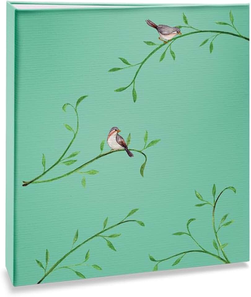 Álbum de fotos Ical, encadernação tradicional, para 300 fotos 10x15cm - envelope plástico transparente - linha Floral - modelo natureza - folhas e aves - 328
