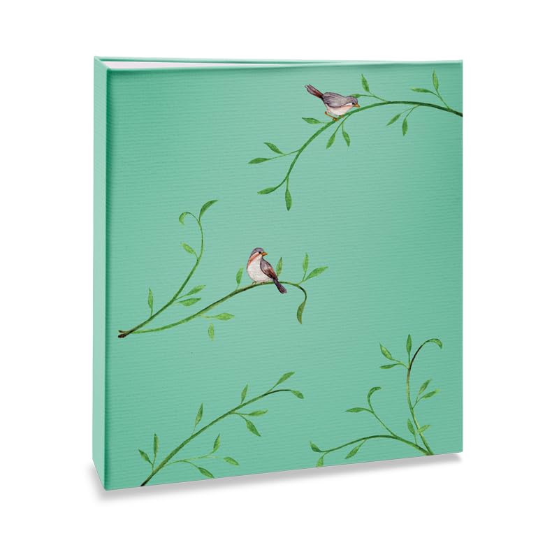 Álbum de fotos Ical, encadernação tradicional, para 300 fotos 10x15cm - envelope plástico transparente - linha Floral - modelo natureza - folhas e aves - 328