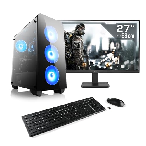 Gaming PC mit Windows 11 Home, Intel Core i5-14400F 6X 2500 MHz, 1000 GB M.2 SSD, 16 GB DDR4-RAM, GeForce RTX 4060, MSI Mainbaord, USB 3.2, 27 Zoll Full-HD, Tastatur/Maus-Set, M11400H