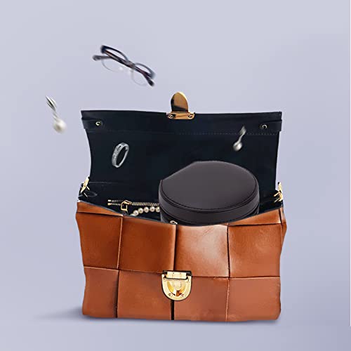 Small Round Jewelry Box For Women Girls, Pu Leather Travel Case With Zipper, Mini Portable Organizer Display Storage Boxes For Rings Earrings Necklaces, Black #TOP6