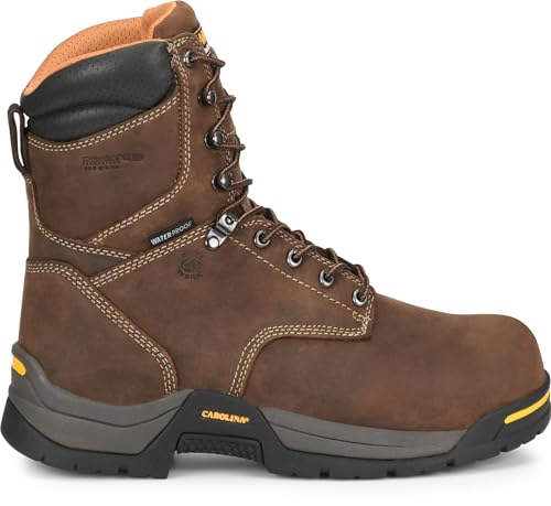 Carolina Boots Bruno Hi 8" Waterproof Work Boot for Men, with Pillow Cushion Insole, AG7 Footbed, Slip-Resistant Outsole, Brown - 12 D2