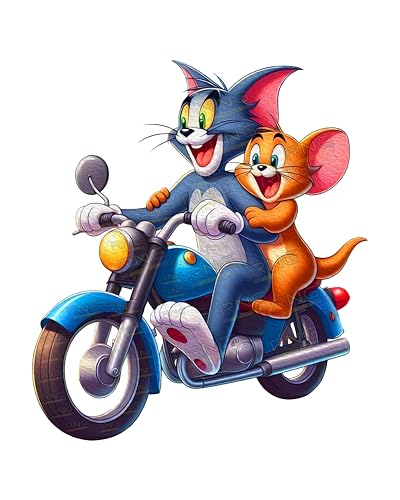 RNG GRAPHICS Tom & Jerry Cartoon Wall Stickers for Kids Room,Hall,Bedroom,Stickers for Walls of Home,Multicolor,53 cm x 47 cm,Pack of 1 (Tom & Jerry Blue with Multi on Riding Bike)