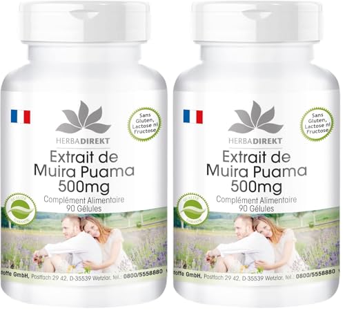 Muira Puama 500 mg Herba Direkt en lot de 2 flacons de 90 gélules