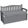 Greesum 80 Gallon Outdoor Storage Bench Deck Box with Cushion & Armrest, Lockable, Waterproof UV Resistant, Comfortable Seating for Patio, Pool, Garden, Grey