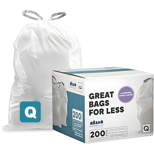 Plasticplace Custom Fit Trash Bags Compatible with simplehuman Code Q (200 Count) Drawstring Garbage Bags 13-17 Gallon White, Tear-Resistant Tall Kitchen Trash Bags for Garbage Cans Recycling 1.2 Mil