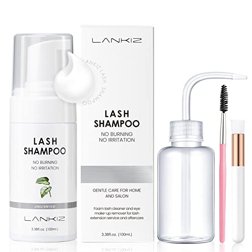 LANKIZ Eyelash Extension Shampoo,+2 Brush,Sensitive Eyelid Foam Lash Cleanser For Extension,Deep Clean Eyelash,Makeup& Mascara Remover& Spa, Professional & Self Use (100ml//Unscented/)