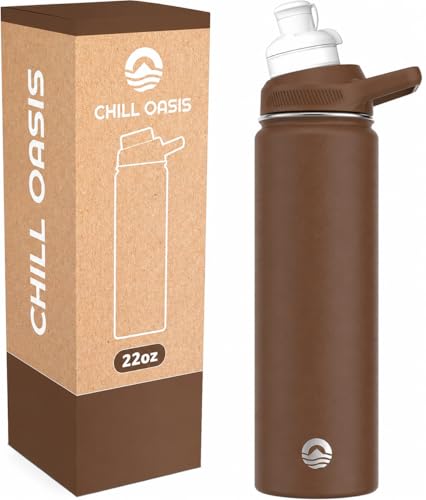 Chill Oasis Water Bottle | Compatible With Popular Flavor Cartridges | BPA Free, Leak Proof, Double-Walled Vacuum Insulated Stainless Steel, and Dishwasher Safe | Cold for 24 Hours (Mocha, 22oz)