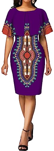 MOJICK Women's African Tribal Print Pleated Dress Patchwork Wear to Work Bodycon Dresses