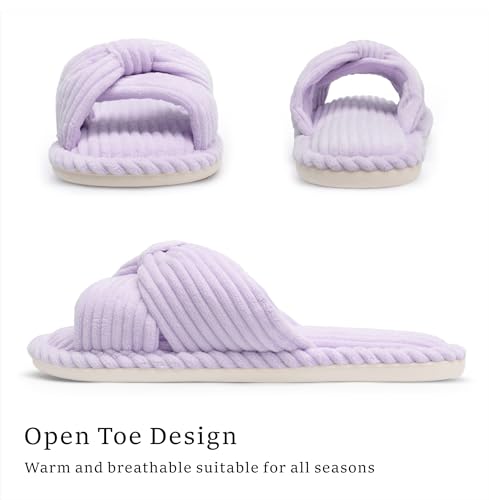 Image of Chantomoo Slippers for Women Memory Foam House Womens Slipper Slides Home Bedroom Bathroom Spa Open Toe Corduroy Bow Slippers Cozy Comfortable