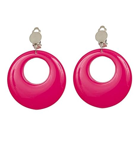 WIDMANN 05839 - Par de pendientes para mujeres adultas, años 80, discoteca, neón, carnaval, fiestas temáticas, color rosa fluorescente | Ya disponible en tu tienda friki favorita! En mundofriki.es!