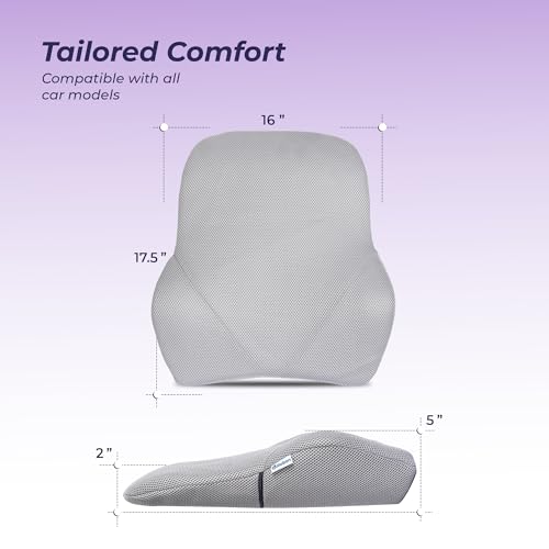 Image of Billebon Car Seat Back Support Cushion| Gel Infused Memory Foam Backrest Lumbar Support Cushion for Comfortable Long Drive & Back Pain Relief| Pack of 2| Grey| Ergonomic Support | Travel Office