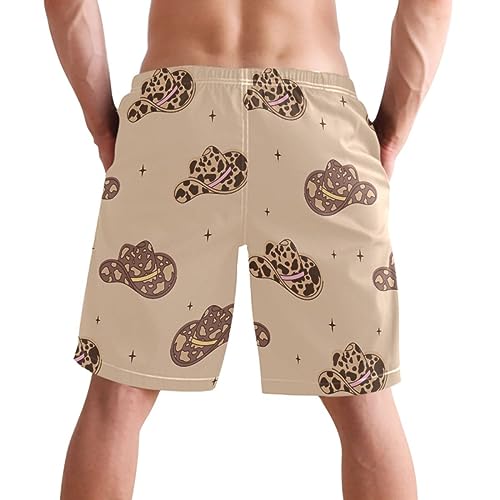 visesunny Men's Swim Trunks Retro Cowboy Hats with Cow Print Wild West Quick Dry Bathing Suits Beach Swim Shorts2