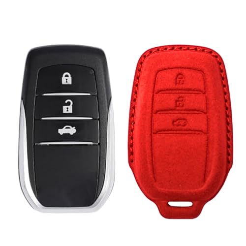 Image of KMH Alcantara Key Cover Compatible with Toyota Fortuner | Fortuner Legender | Innova Hycross 3 Button Shell Case Holder Full Key Protector Smart Keycover (D3) Red - Pack of 1