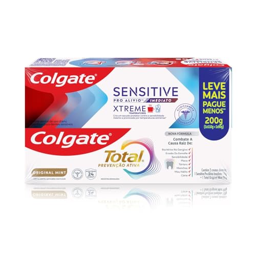 Colgate Creme Dental Total Original Mint, Prevenção Ativa, 90g + Sensitive Pró Alívio Imediato Xtreme 110g