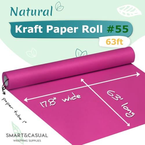 Image of SMART&CASUAL 17.8 inch x 760 inch (63') Rose Red Kraft Craft Paper Roll for Gift Wrapping Bulletin Board Bouquet Flower Art Packing Parcel Table Covering 80GSM 55LB (Rose Red, 17.8 inch x 63')