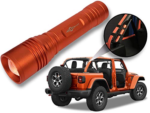 Jeep Wrangler Accessories Punk'n Orange Colored LED Flashlight with Roll Bar Holster Holster fits Jeep Jk rollbar, Color match is for 2018-2019 Jeep JL Accessories, Ultra Bright, 1000 Lumens, Zoomable