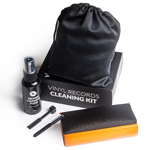 4-in-1 Vinyl Cleaning Kit | Schallplatten Reinigung mit antistatischer Samtbürste, Nadelbürste, Reinigungslösung, Schallplattenreiniger und Beutel | Das Reinigungsset für den...