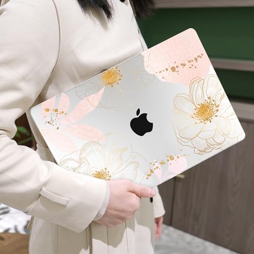 Image of MEEgoodo Case for M5 /M4 /M3 /M2 MacBook Air 13 inch 2026 2025 2024 2022, Fit Model A3449 /A3240 /A3113 /A2681, Case Compatible with MacBook Air 13.6-inch, Tropical Pink Flowers