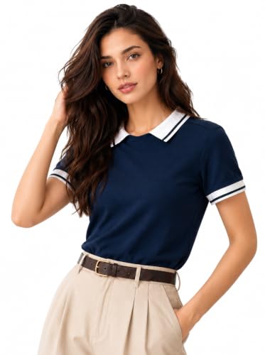 FYLTR Women's Polo Collar T-Shirt | Contrast Tipped Collar Regula...