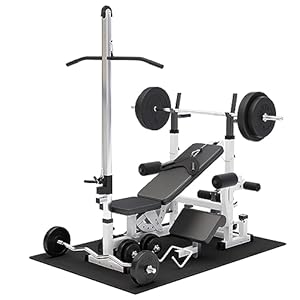 GORILLA SPORTS® Panca Multifunzione – 46 Pezzi, Panca Regolabile, Portabilanciere, Butterfly, Lat Machine, Tappetino Fitness, 2 Bilancieri, 2 Manubri, 14 Dischi 100 kg – Stazione Fitness
