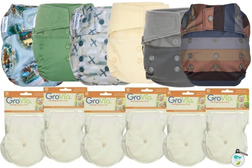 Image of GroVia Hybrid Part Time Package: 6 Shells + 12 No Prep Soaker Pads (Color Mix 23 - Both Closures)