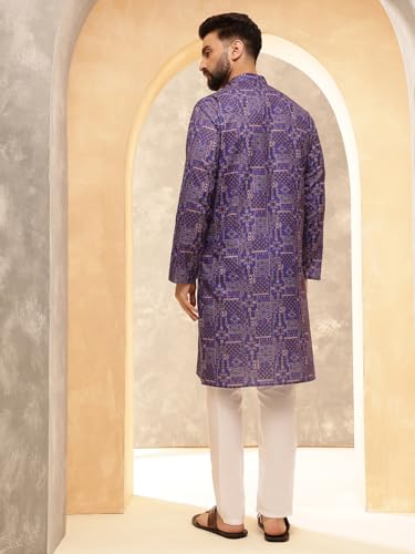 Image of SOJANYA Men's Multicolor Green Artistic Geometric Print Ethnic Wear Cotton Kurta