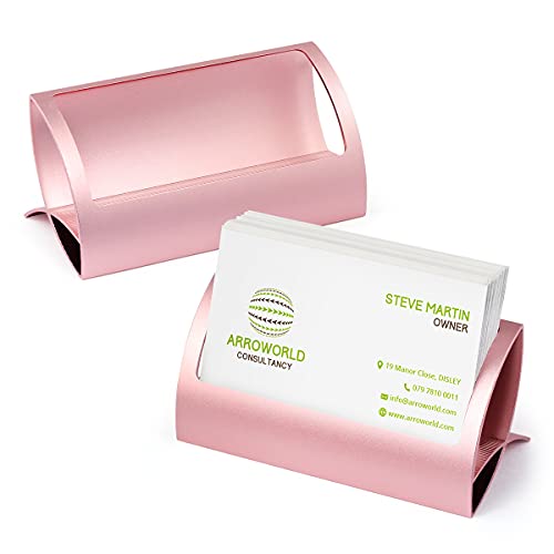 Magicfour 2 Pack Business Card Holder for Desk, Visiting Card Holder Modern Aluminum Business Card Business Card Stand Business Card Organizer for Office, Home, Desktop, Rose Gold