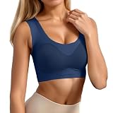 2026-BH aus geblümter Spitze mit Frontverschluss bequemer Halt Bügel-T-Shirt-Bralette weich kabellos für den Alltag (Blue 34)