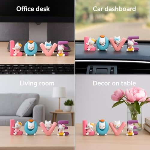 Image of 1 Set LOVE Letter Miniature Showpiece for Car Dashboard Desk Table Decor Cute Cat Couple Resin Figurine Romantic Gift for Girlfriend Boyfriend Anniversary Valentine Birthday Home Decoration
