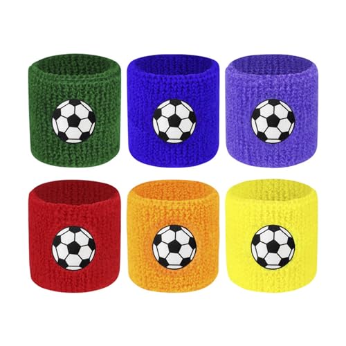 Image of Absorbent Sports Wristbands for Kids, 6 Pcs Soft Sports Wrist Sweatbands, Colourful Cotton Terry Wrist Bands for Children Football Basketball Gym Tennis Running