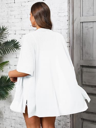 Image of AusLook Plus Size Cardigan for Women Short Sleeve Lightweight Open Front Shrug with Pockets for Dresses and Layering 1X-5X