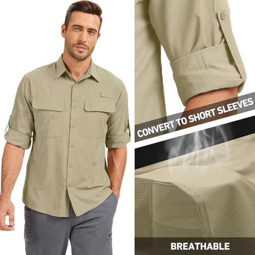 mixtiq Men’s Safari Hiking Shirts Long Sleeve UPF 50 Quick Dry Lightweight Cooling Sun Protection Fishing Camping Shirts3