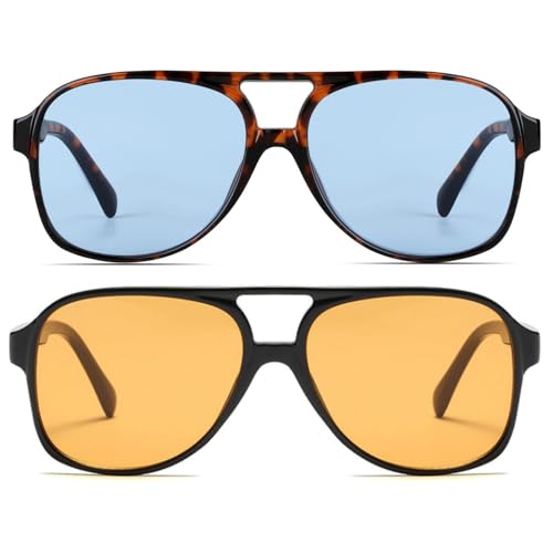 Image of Freckles Mark Vintage Retro 70s Sunglasses for Women Men Classic Large Square Aviator Trendy Glasses