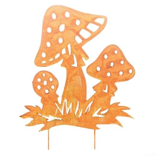 Outdoor Rustikaler Metall Pilz Gartenstecker Ornament Rost Finish...
