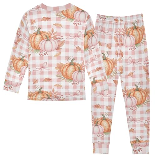Pajama Sets Long Sleeve Autumn Pumpkins Pink Plaid Soft Comfy Sleepwear 2 Piece PJS 3-8T3