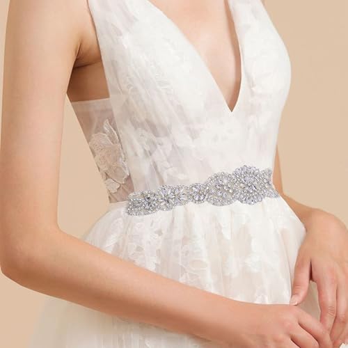 Handmade Bridal Belt Rhinestone Pearls Wedding Belt,Rhinestone Belt Crystal Sash Belt for Bride Flower Grils Wedding Dress3