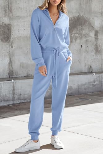 Image of PRETTYGARDEN Women's 2 Piece Sweater Set Pullover Zipper Sweatshirt Jogging Pants Tracksuit Casual Outfit