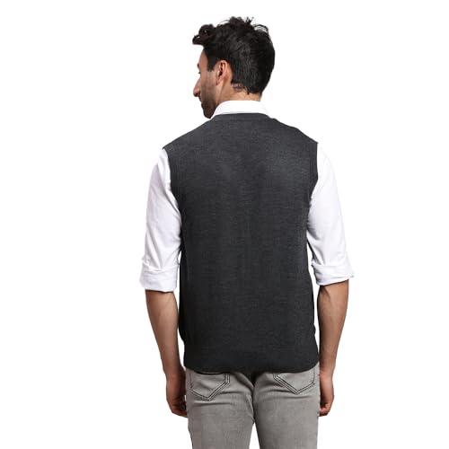 Image of Colorplus Men's Regular Fit Merino Woll Acrylic Blend Solid Pattern V Neck Sleeveless Casual Sweater
