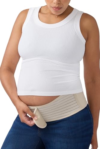 Ingrid & Isabel Basics Maternity Support Belt – Adjustable Pregnancy Belly Band for Women – Lightweight, Breathable & Comfortable Belly Support – Ideal for All Pregnancy Stages - Sand, Size S/M